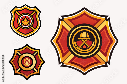 Firefighter badge vector illustration isolated on white background.
