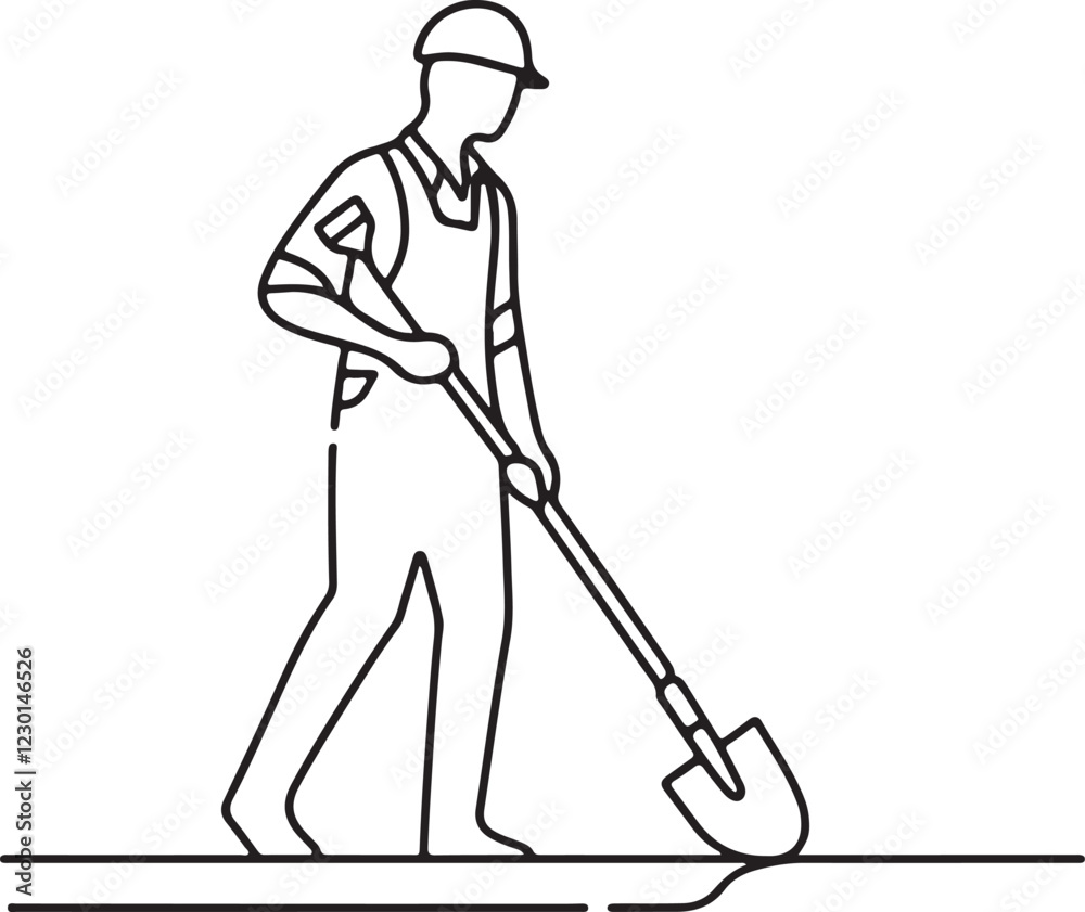Roadworker Holding Shovel. Minimalist Line Drawing Vector Art Roadworker Holding Shovel. Minimalist Line Drawing Vector Art
