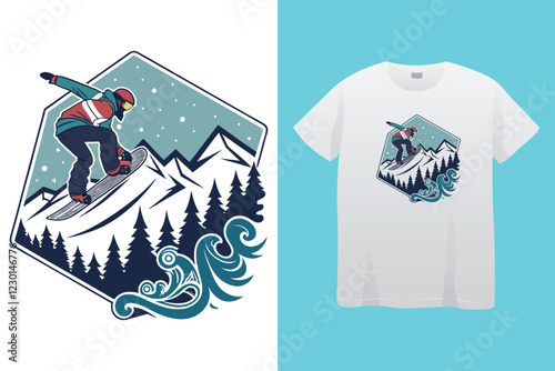 Colorful vintage emblems set with snowboarder and skiers having fun during their vacation, designed for winter sports advertisement.