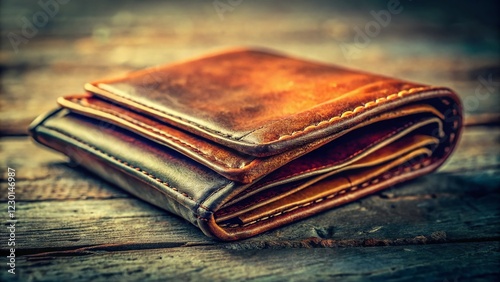 Extreme Close-up of Empty Wallet, Showing Lack of Funds, Financial Hardship, Poverty Concept