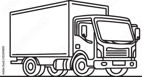 Simple Line Drawing of Medium-Sized Truck, Vector