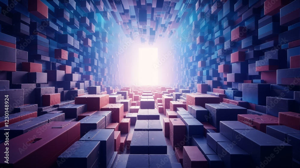 Fototapeta premium A colorful pattern of blocks with sunlight at end.