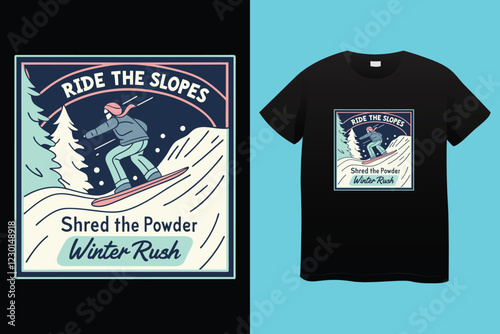 Colorful vintage emblems set with snowboarder and skiers having fun during their vacation, designed for winter sports advertisement.