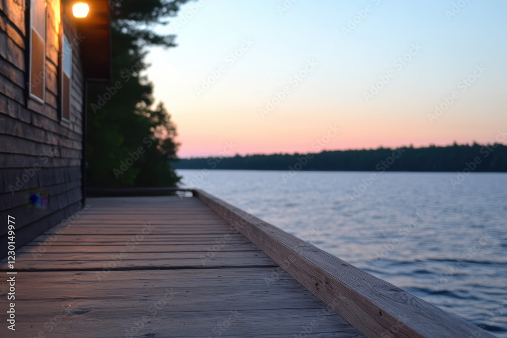 Fototapeta premium A wooden pier with a house in the background