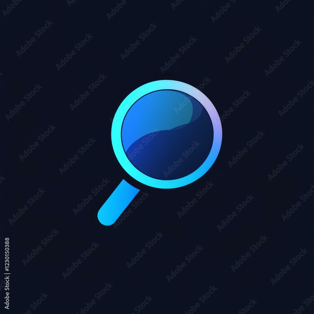Gradient blue magnifying glass icon on dark background Gradient blue magnifying glass icon on dark background
