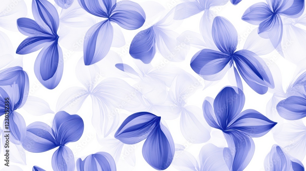Delicate Blue Floral Seamless Pattern Featuring Transparent Petals, Evoking Elegance and Serenity in Modern Botanical Design for Interior Contexts Delicate Blue Floral Seamless Pattern Featuring Transparent Petals, Evoking Elegance and Serenity in Modern Botanical Design for Interior Contexts