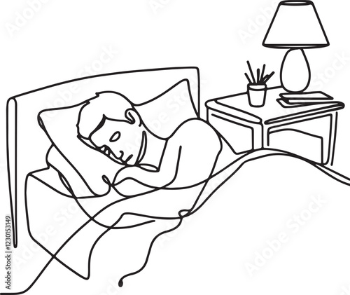 Stunning Line Drawing of a Man Sleeping Peacefully in Bed