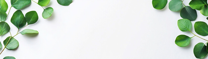 Minimalist eucalyptus leaves border on white background, perfect for natural-themed designs and soft aesthetics.