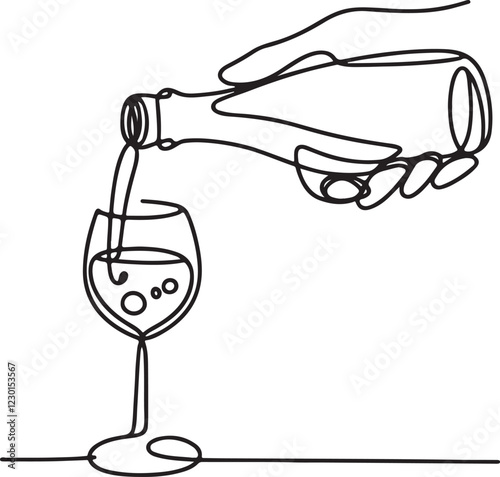 Line Drawing a Prosecco Glass and Pouring Wine