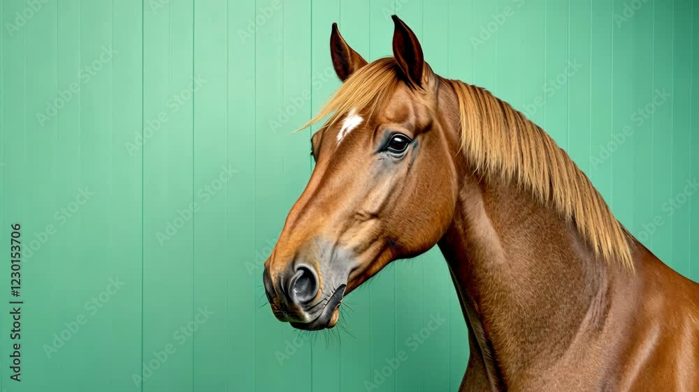 Chestnut Horse with Green Background in Horse Stables for Graphic Design or Digital Compositing Illustration Chestnut Horse with Green Background in Horse Stables for Graphic Design or Digital Compositing Illustration