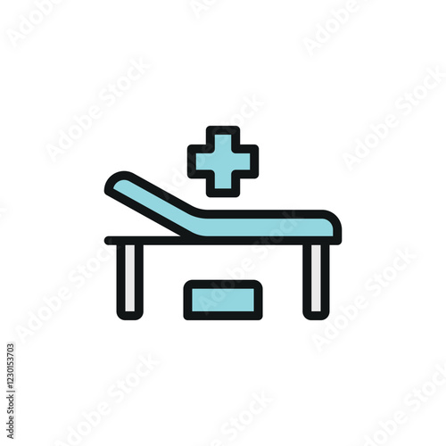 Examining table icon with modern lines and shapes, ideal for use in digital and web health design.