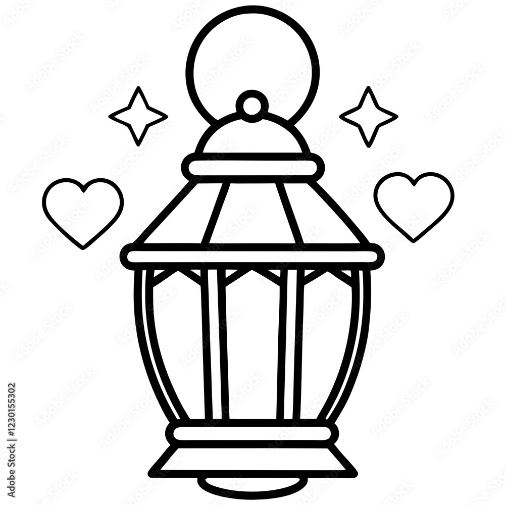 Romantic Lantern and Hearts Outline Romantic Lantern and Hearts Outline