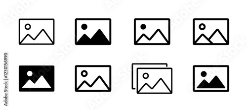 Gallery icon set. Photo album symbol set. Image, picture collection icons set. Vector icons