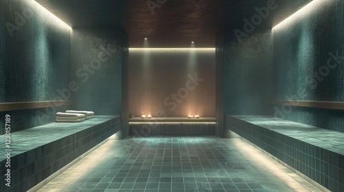 Modern Spa Interior with Steam and Candlelight