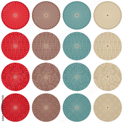 Pattern set with japanese chinese umbrellas decorative objects art design 