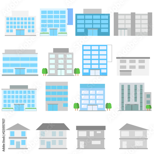 Simple icon set of various buildings