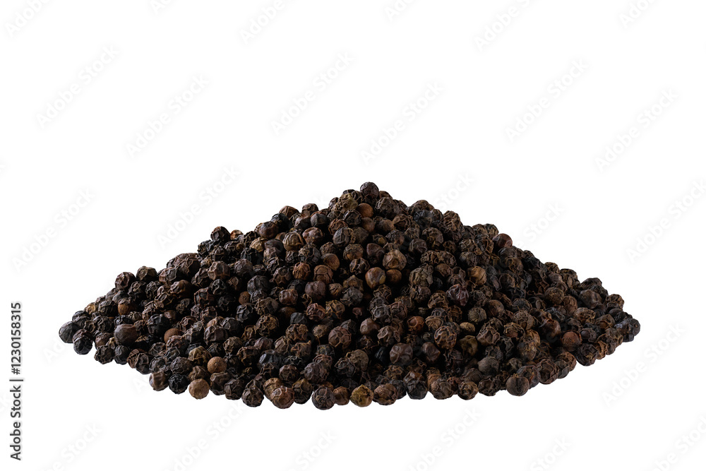 Pile black peppercorns isolated on white background. Pile black peppercorns isolated on white background.