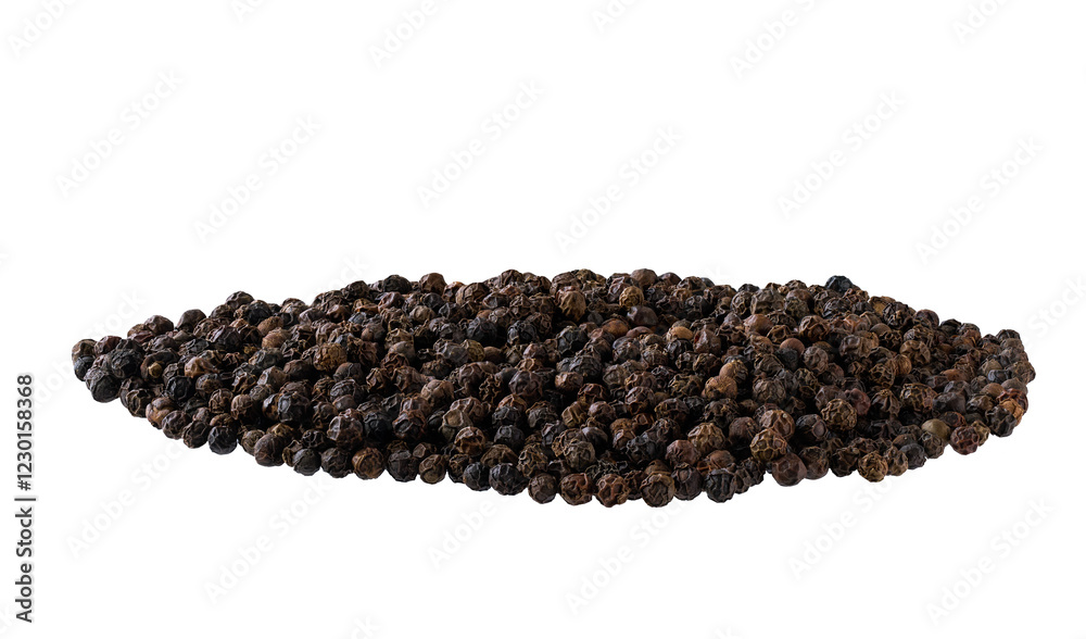 heap black pepper seeds isolated on white background. Pile of black pepper peas isolated. heap black pepper seeds isolated on white background. Pile of black pepper peas isolated.