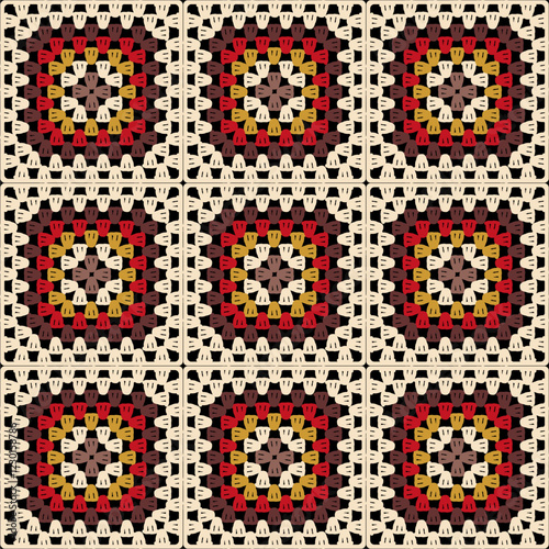 Pattern with crochet granny square wallpaper handmade decorative art design print	

