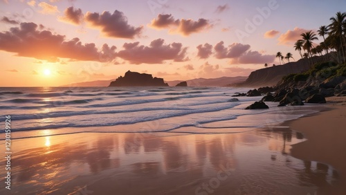 So?adora al atardecer en la playa de Playa del Ingl?s, tranquility, blue ocean, tranquil atmosphere photo