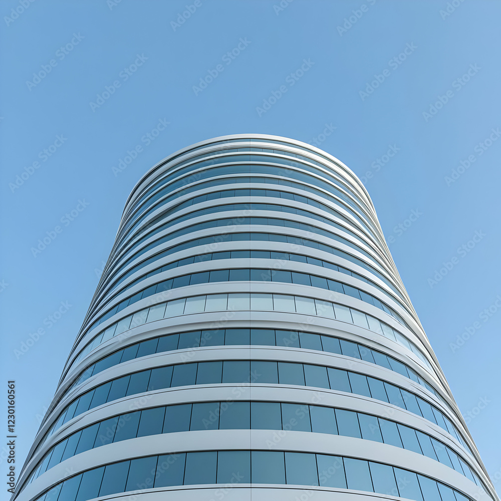 Modern cylindrical building, blue sky. Business brochure Modern cylindrical building, blue sky. Business brochure