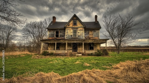 Abandoned Farmhouse Under a Stormy Sky