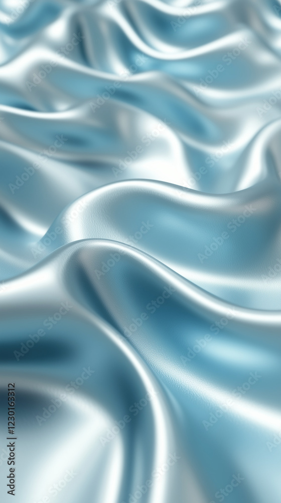 Fototapeta premium Smooth blue liquid metal waves with glossy reflections and soft highlights