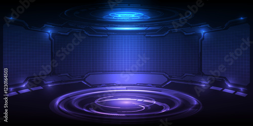 Abstract futuristic digital technology stage and background and science fiction concepts.