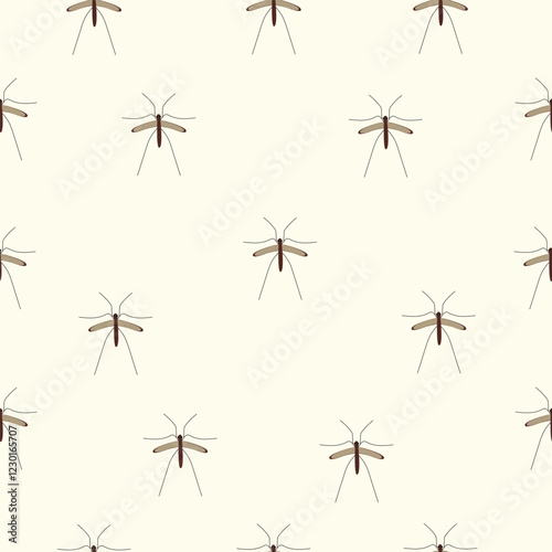 Minimalistic seamless pattern featuring simple mosquito illustrations on a beige background