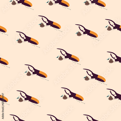 Playful pattern featuring dung beetles pushing spheres on a sandy background, adding a humorous touch