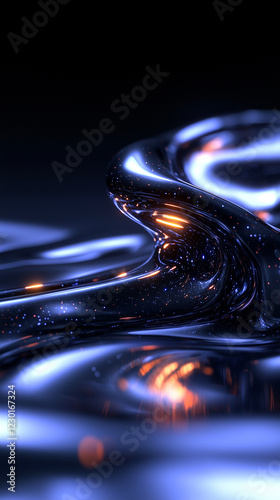 Futuristic glowing liquid metal with blue and orange reflections