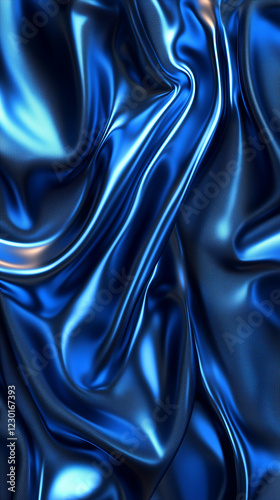 Vibrant blue liquid metal fabric with dynamic flowing folds
