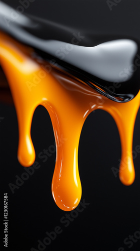 Dripping liquid with contrasting black and orange tones