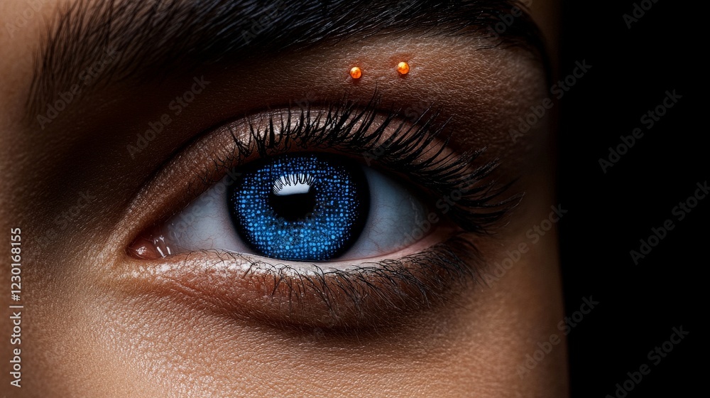 Captivating Azure Gaze: A close-up reveals a mesmerizing blue eye, complete with perfectly arched brows and subtle makeup accents, set against a dark backdrop. The image is a study in contrasts. Captivating Azure Gaze: A close-up reveals a mesmerizing blue eye, complete with perfectly arched brows and subtle makeup accents, set against a dark backdrop. The image is a study in contrasts.