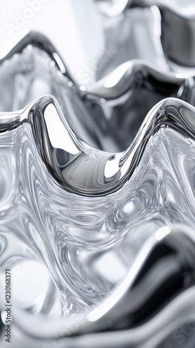 Wavy liquid metal with reflective silver surface and depth