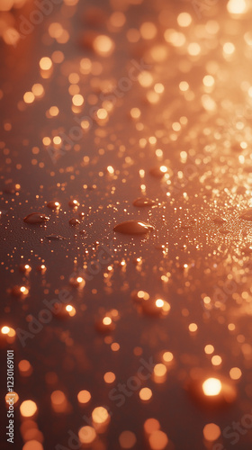 Warm golden droplets with glowing reflections and soft blur