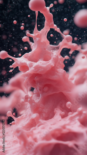 Pink liquid metal splash with dynamic motion and textured particles