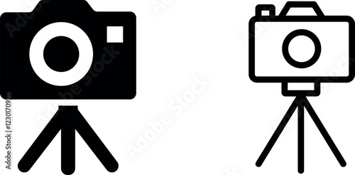 Camera on Tripod Vector Icon Set – Photography, Equipment, and Media Production Designs