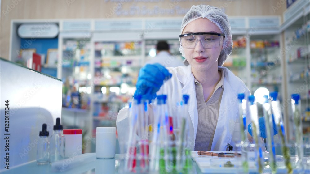 Chemical scientist doing antibiotic trials and testing in the laboratory Chemical scientist doing antibiotic trials and testing in the laboratory