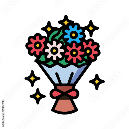 flower bouquet with glitter icon design