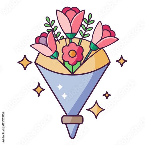 flower bouquet with glitter icon design