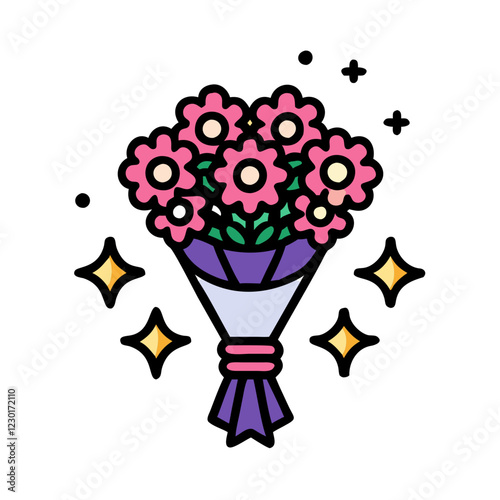 flower bouquet with glitter icon design