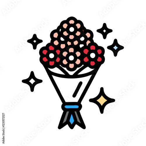 flower bouquet with glitter icon design