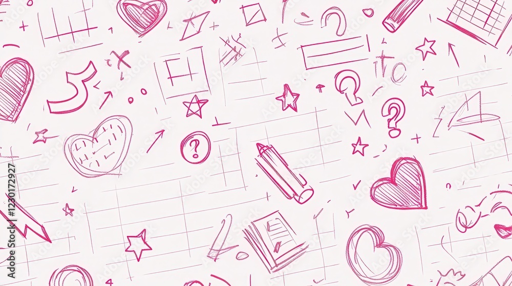 whimsical notebook doodles with stars, hearts, and sketchy lines whimsical notebook doodles with stars, hearts, and sketchy lines
