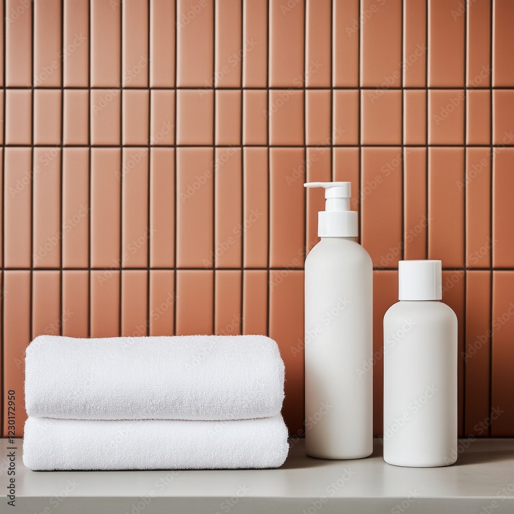 Minimalist Skincare Display Ceramic Tiled Background with Hydrating Creams and White Towels - Modern Wellness Content and Spa Retail Merchandising Minimalist Skincare Display Ceramic Tiled Background with Hydrating Creams and White Towels - Modern Wellness Content and Spa Retail Merchandising