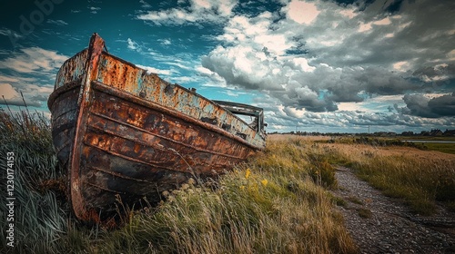 Rusty Boat on a Coastal Path, Dramatic Sky