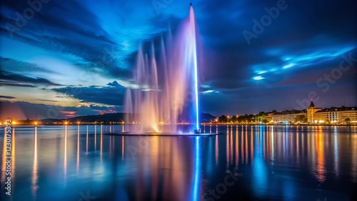 Geneva Jet d'Eau Fountain Night Photography, Switzerland - Low Light Water Show