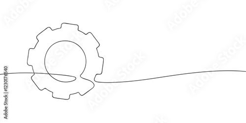 A single line drawing of a gear. Continuous line gearwheel icon. One line icon. Vector illustration.
