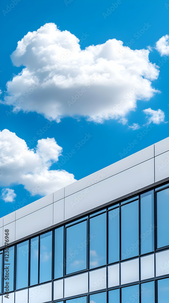 Modern building, blue sky, clouds, corporate success Modern building, blue sky, clouds, corporate success