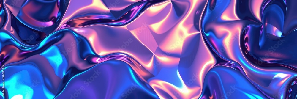 Fototapeta premium Holographic patterns of liquid metal reflecting light, abstract, dynamic, glowing